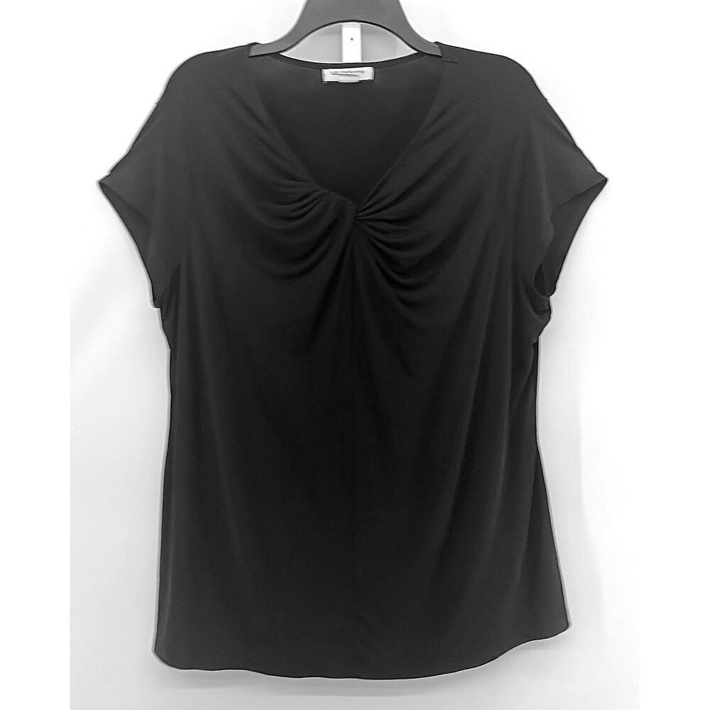 Liz Claiborne Blouse Women Plus Size 2X Black Short Sleeve V Neck Casual Top